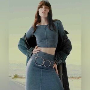 Zara Blue Long Sleeve Crop Top NWT M/L